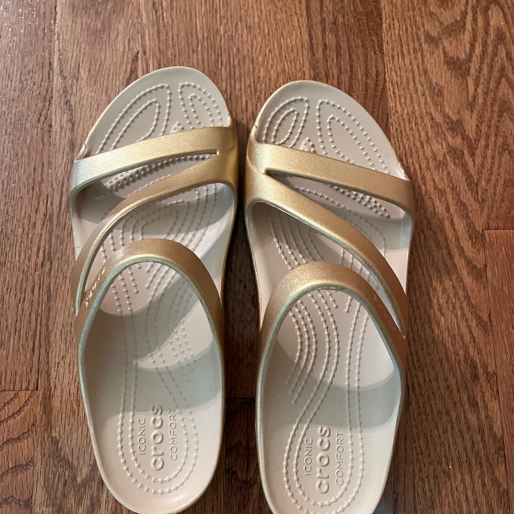 CROCS Gold and Cream Slide Sandals